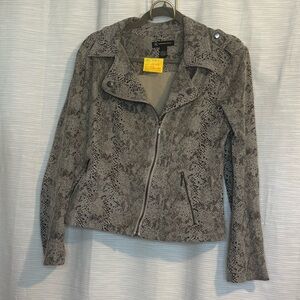 Stylish Gray Snake Print Leather Jacket
